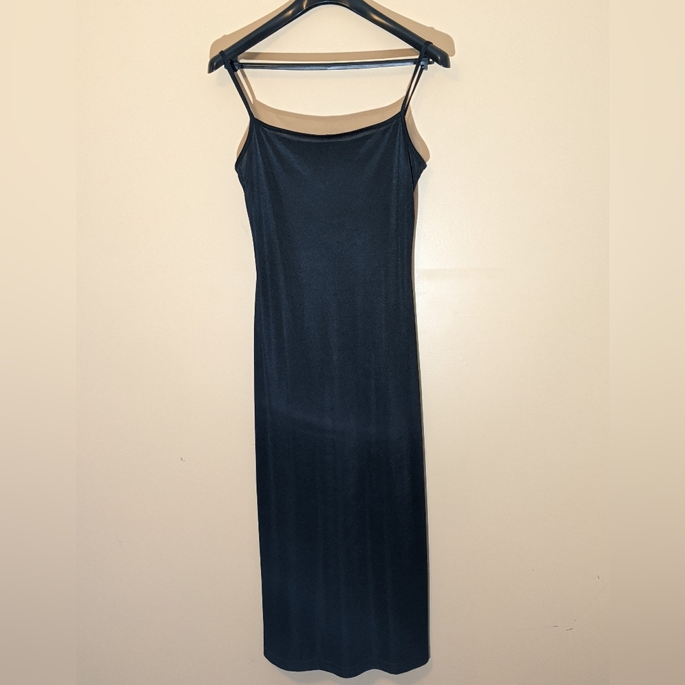 ABS Allen Schwartz| Black Spaghetti Strap Evening Slip Dress